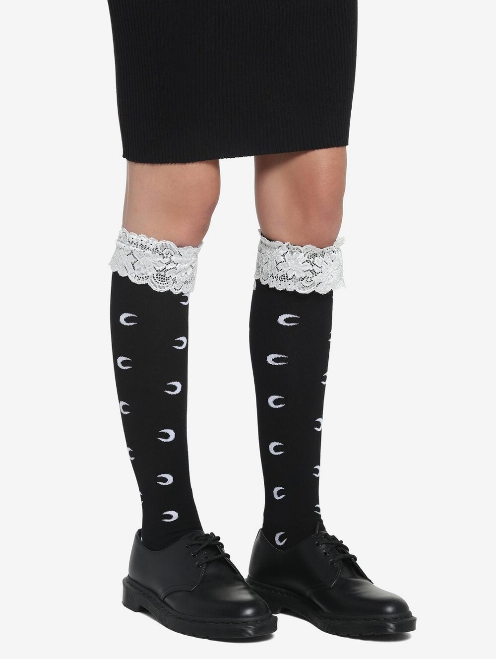 Crescent Moon Lace Ruffle Knee-High Socks